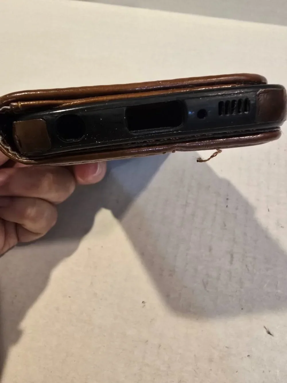 Phone Case Brown Leather Magnetic Closure Wallet Credit Cards 3